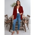 thumbnail image 4 of SHOWMALL Women's Plus Lightweight Cardigan Open Front 3/4 Sleeves Bolero Wine Red 5X Pleated Ruffles Hemline Shrugs, 4 of 7