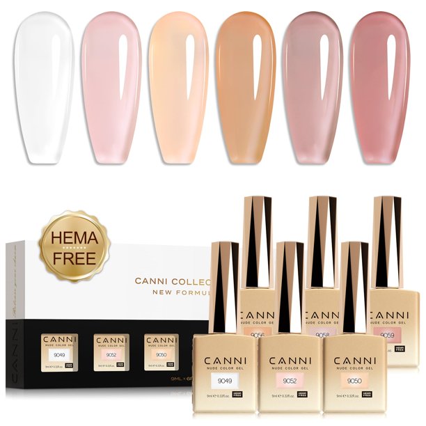 Set de esmaltes de uñas CANNI Jelly Gel, 6 colores, 9 ml, blanco lechoso transparente