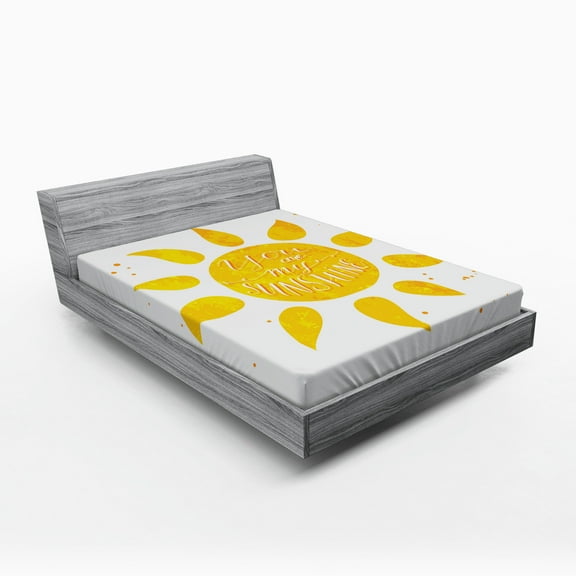 Ambesonne Yellow Fitted Sheet, Sun Romance Words White, Queen Size, Yellow