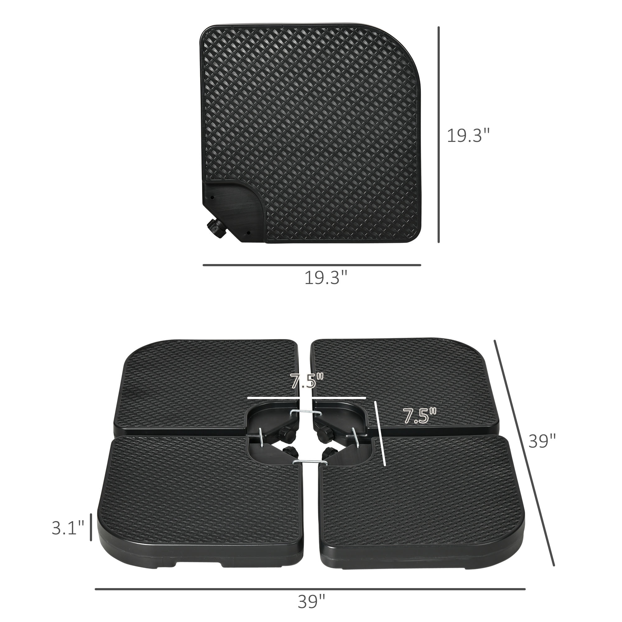 4PCs 175lb Cantilever Patio Umbrella Base Weights, HDPE Water and Sand Filled Umbrella Weights, Black