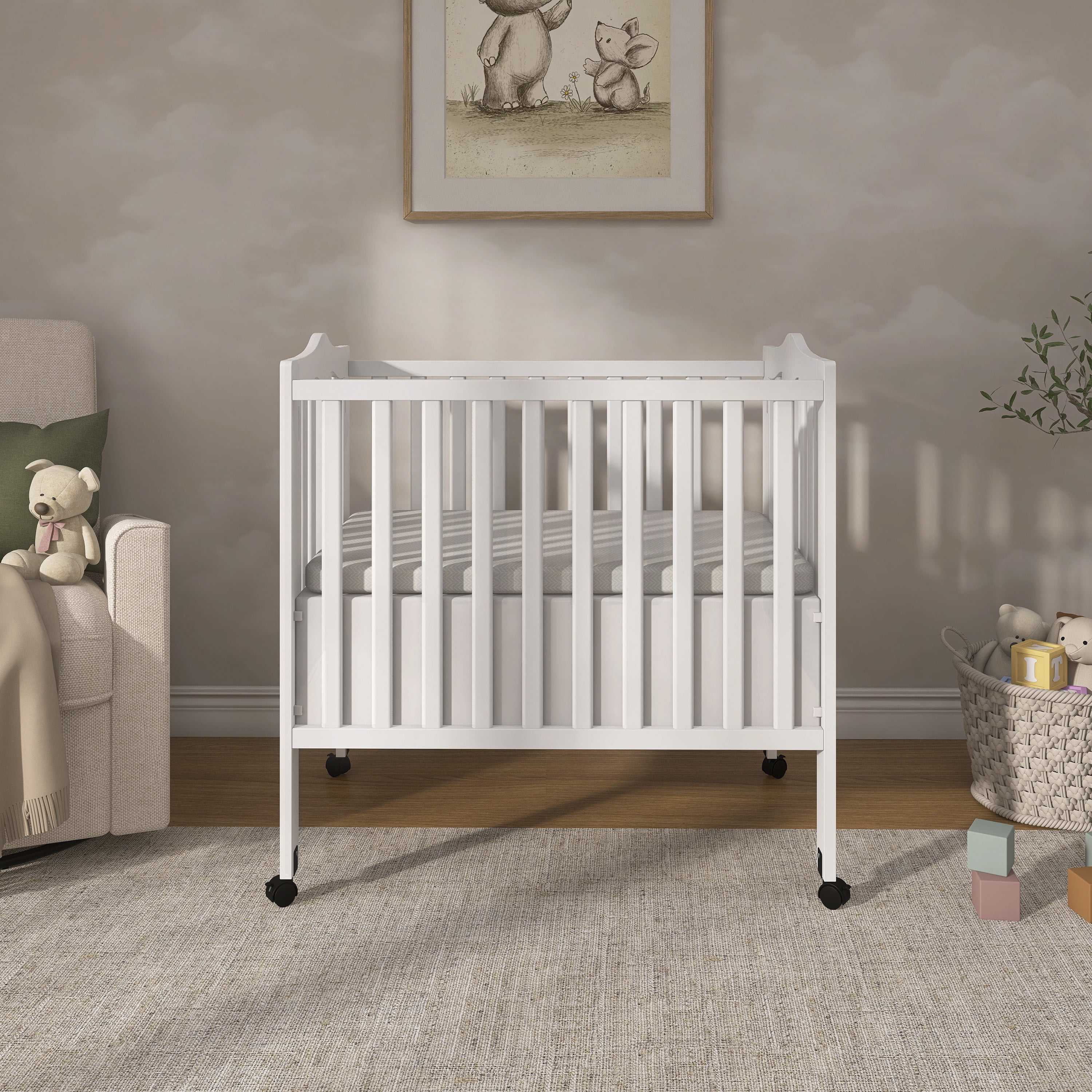 Dream On Me 2-in-1 Lightweight Folding Portable Crib, White