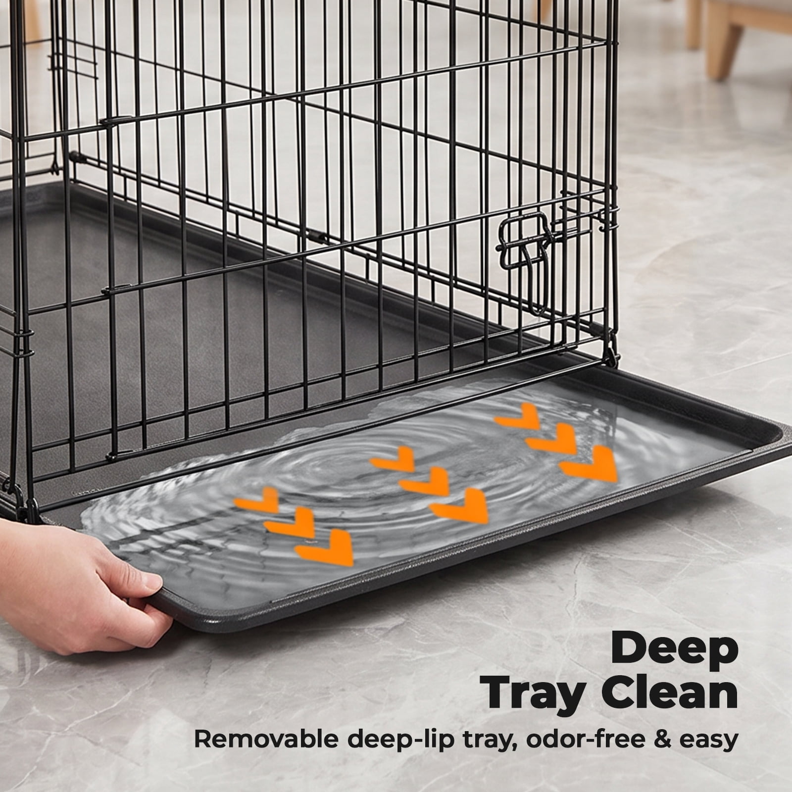 Alvantor 36-48 Inch Double Door Dog Crate - Heavy Duty Foldable Metal Cage with Divider, Removable Tray & Enhanced Safety Design for Large Dogs, Black