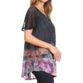 thumbnail image 3 of Sakkas Clarice Petite Raglan Lace Up Tie Dye Blouse with Embroidery and Sequins - Navy - Plus Size, 3 of 5