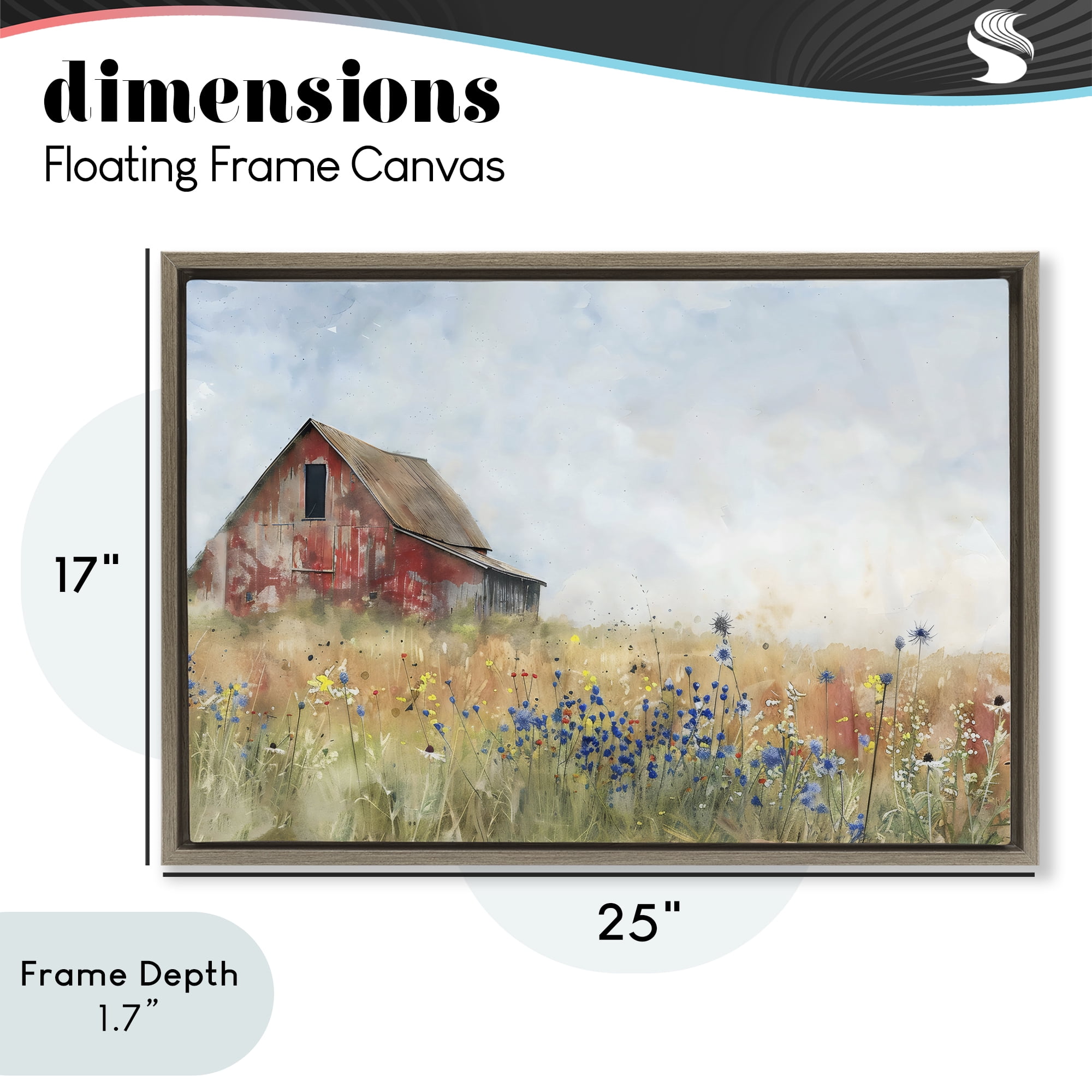 Stupell Industries Rustic Barn in Colorful Meadow Brown Framed Floater Canvas Wall Art, design by Creative Studio