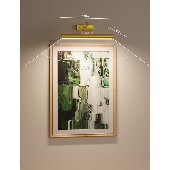 Picture Light Battery Operated, 13in Wireless Art Light for Paintings, Dimmable 5000mAh Recharging Battery Picture Light with Remote Control for Wall, Gallery Dartboard Art Bedroom (Gold-2Pack)
