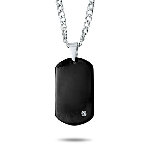 Bling Jewelry Mens Medium Black Dog Tag Pendant Necklace for Men Stainless Steel 24" Chain