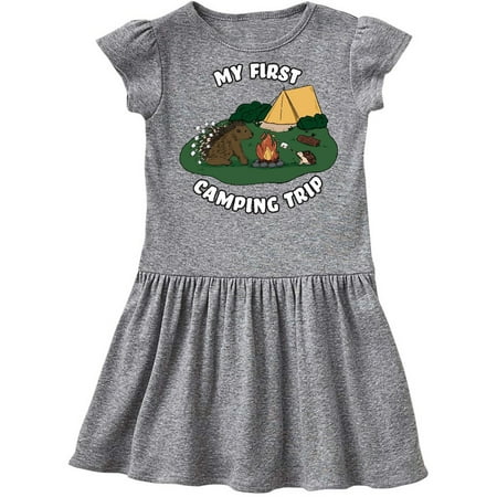 

Inktastic My First Camping Trip-Camping Hedgehog Gift Toddler Girl Dress