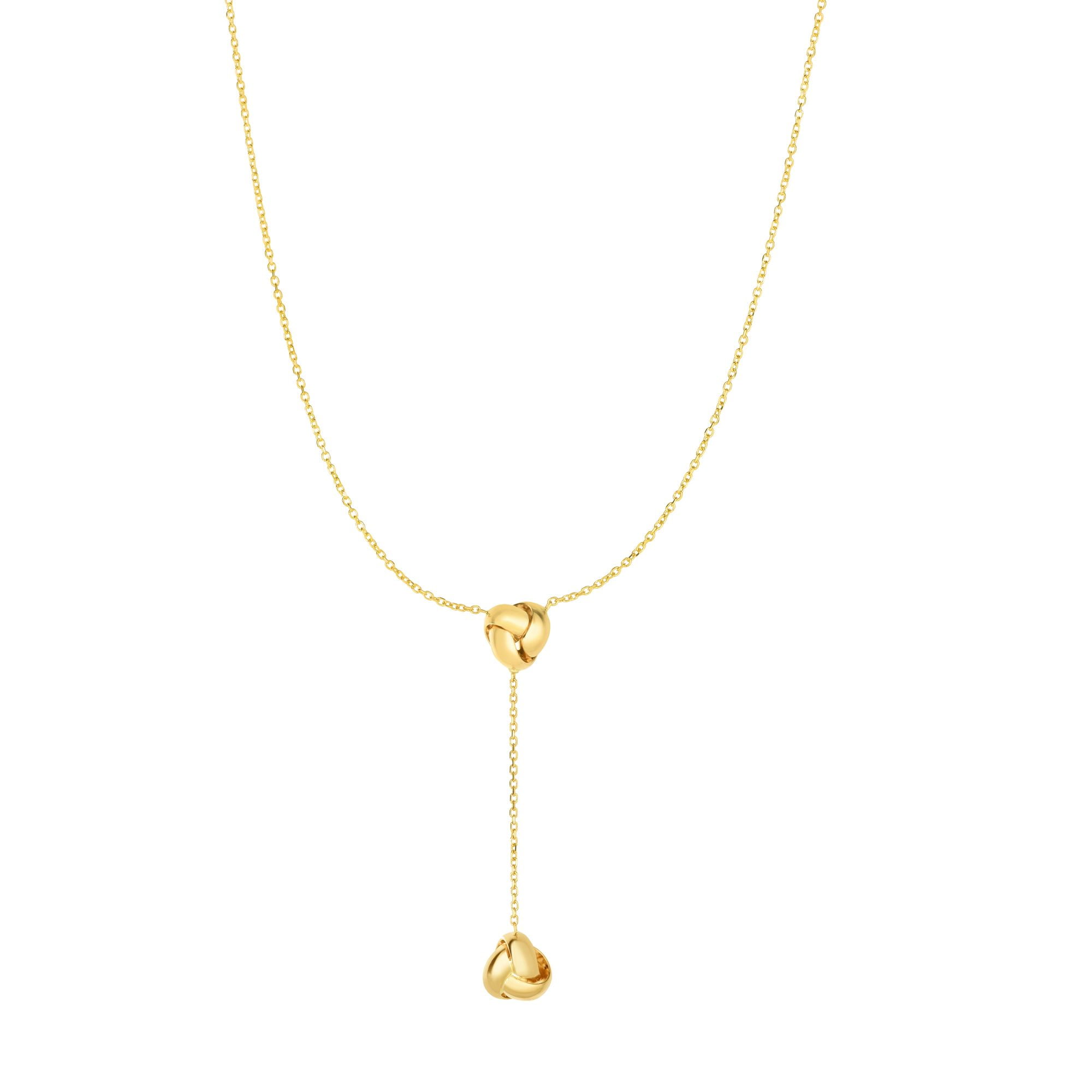 14k Shiny Yellow Gold Love Knot Lariat Cable Chain Necklace, Lobster Clasp 17" by JewelStop