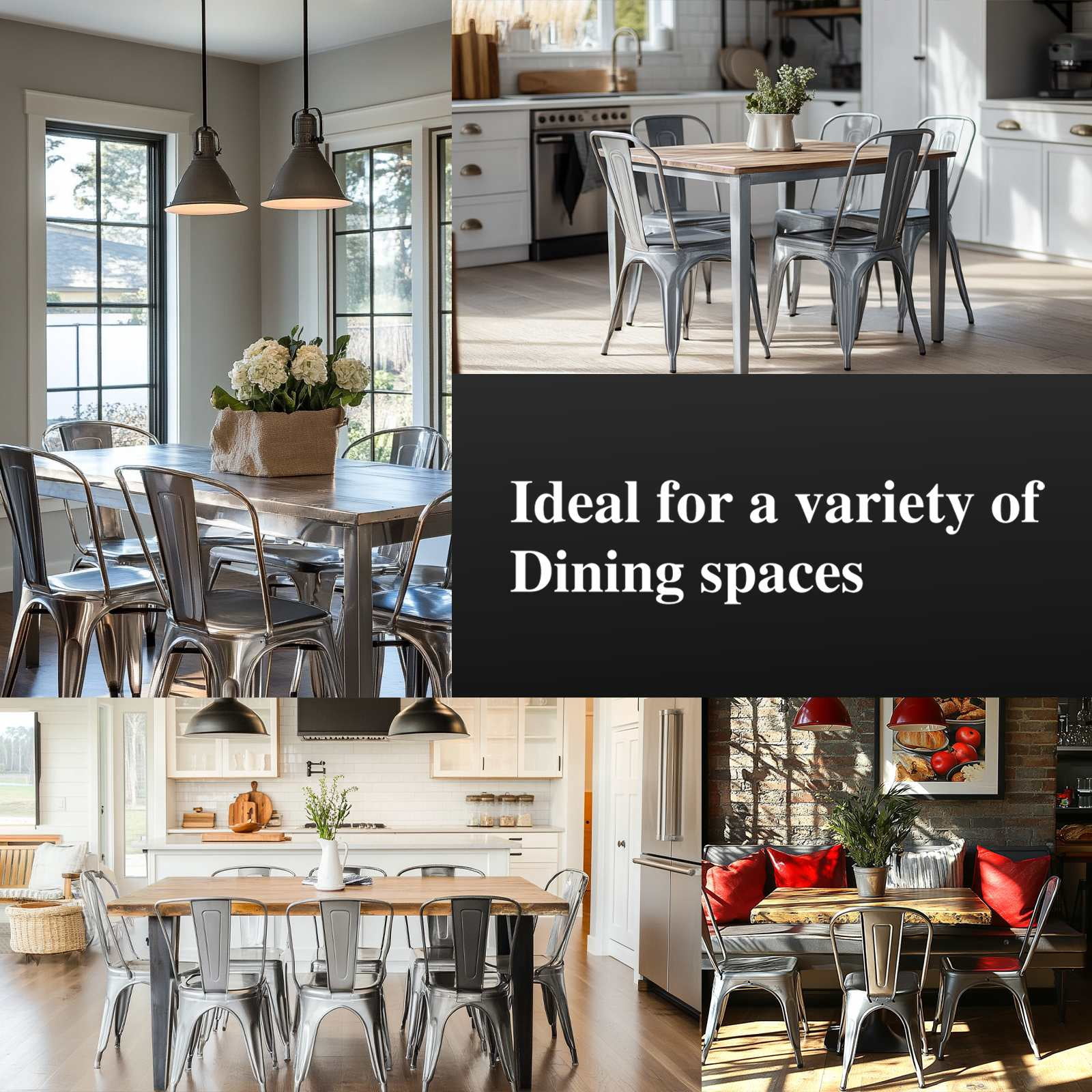 SOLEGGIATA Metal Dining Chairs Set of 4 Silver Outdoor Metal Chairs for Farmhouse Kitchen,Bistro,Dining Room,Patio Moonlight Silver Color