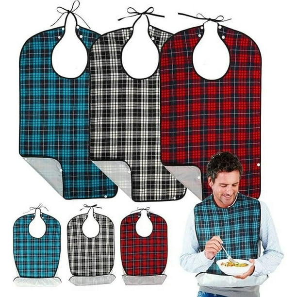 Babero para adultos de 3 piezas para comer, babero para adultos para mujeres, babero para adultos para hombres, lavable a máquina para mantenerte limpio y ordenado el área para comer