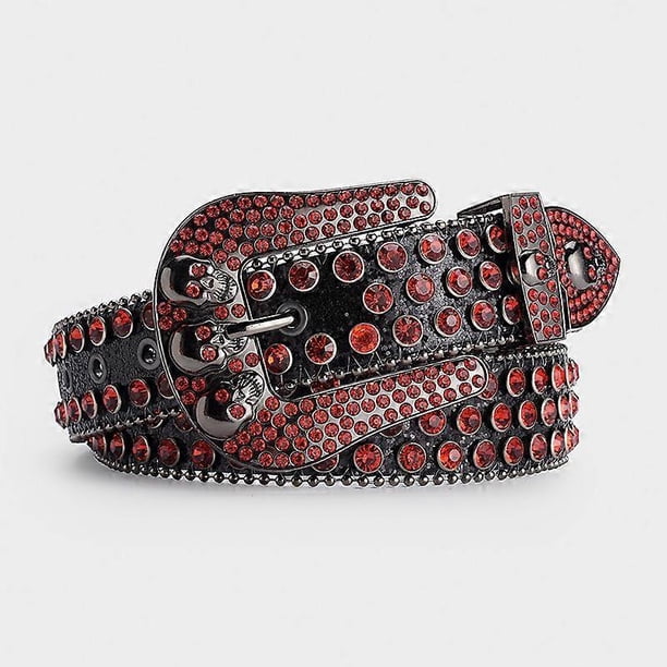 Red 110cm Rhinestone Skull belt men shiny fashion belt punk fashion studded belt jeans pants jacket