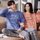 thumbnail image 1 of Foply-Conjunto de Pijamas para parejas, ropa de dormir de manga larga, estilo fresco, 100% algodón, Otoño, nuevo, 1 of 4