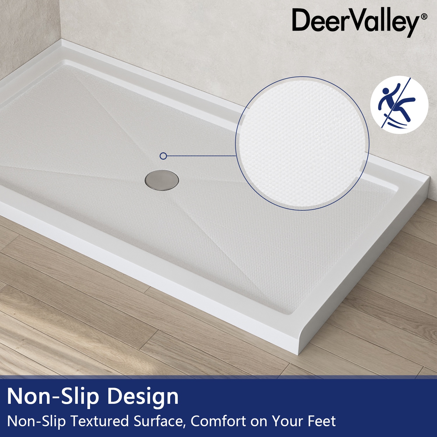 DV-1SB0105 60''W Shower Base in White with Single Threshold Shower Pan, Non-slip Design