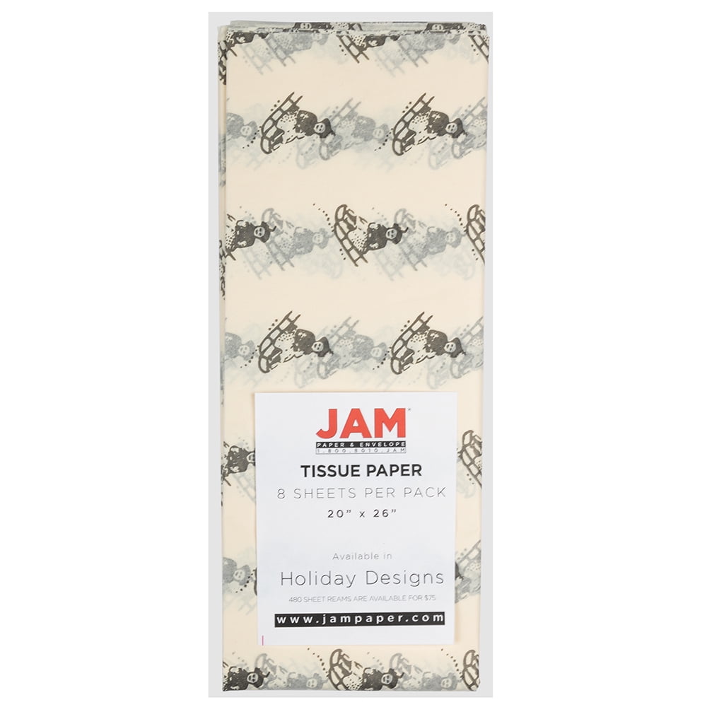 JAM Paper Holiday Tissue Paper, 8 Sheets, Ivory Sled Design