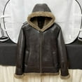 thumbnail image 5 of New Arrival Men's Winter Coat Genuine Sheepskin Shearling Coat Thick Warm Wool Liner with a Hood Outerware Brown Plus Oversized 58 60 62,48,Brown, 5 of 12