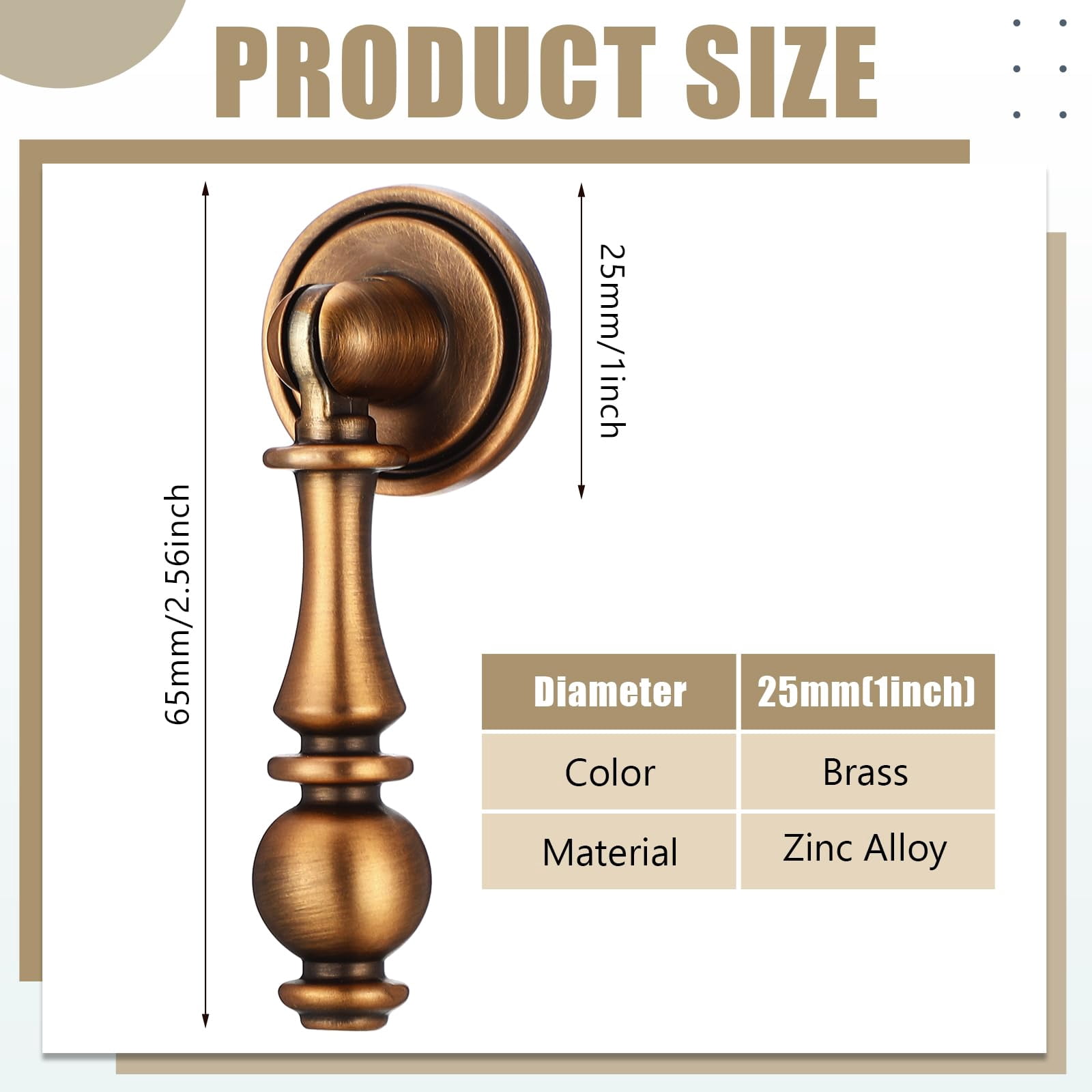 6 Pack Solid Brass Drop Cabinet Pulls 2.5 Inch, Brushed Gold Cabinet Knobs for Dresser and Drawers, Decorative Vintage Brass Cupboard Knob Durable Pendant Knobs for Kitchen Cabinets Wardrobe
