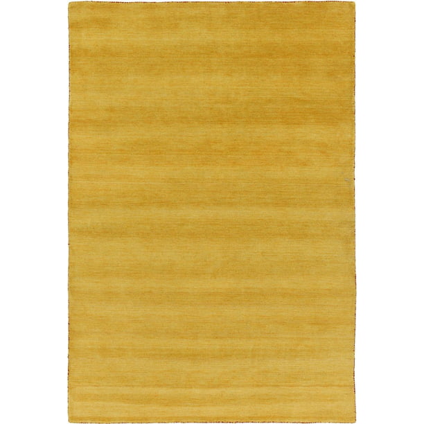 Solidstriped Shiva Collection Area Rug, Mustard Yellow Round Area Rug