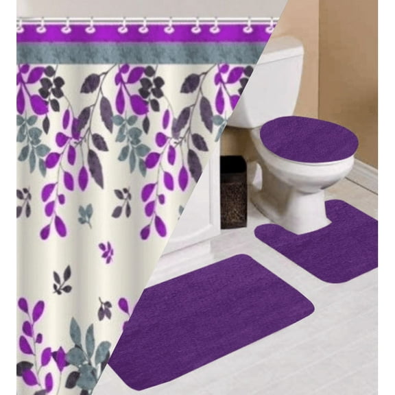 16PC Mosaic Purple complete bathroom mat shower curtain hooks set modern new design home decor