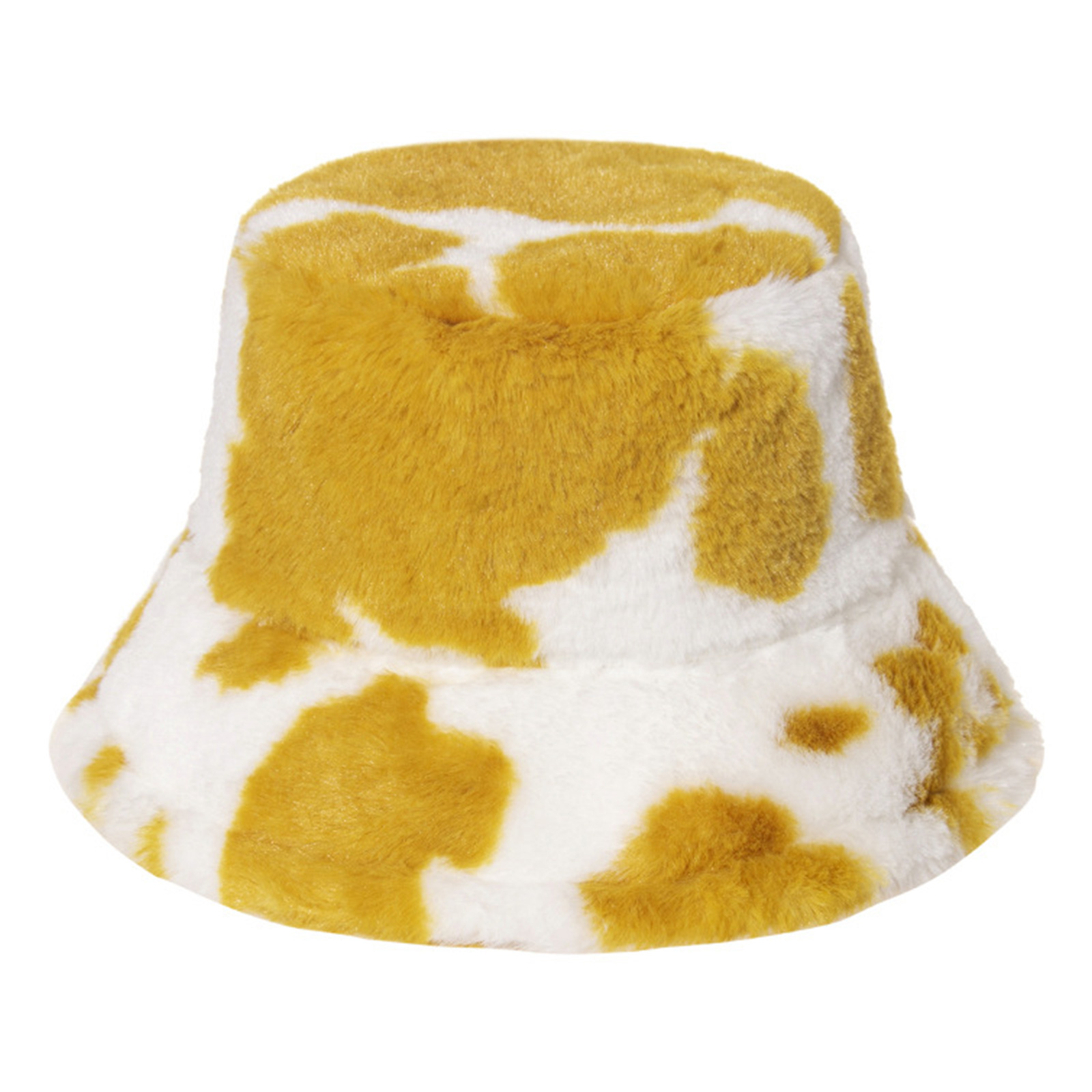 Faux Fur Winter Hats for Women Black White Cow Print Bucket Hat Men Panama Fisherman Caps Gorras