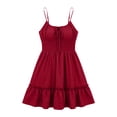 thumbnail image 7 of XUNKUSGA Womens Dresses Boho Sleeveless Backless Self Tie Ruffle Mini Dress Solid Color Adjustable Spaghetti Straps Smocked Tiered Flowy Beach Dress,Red,S, 7 of 7