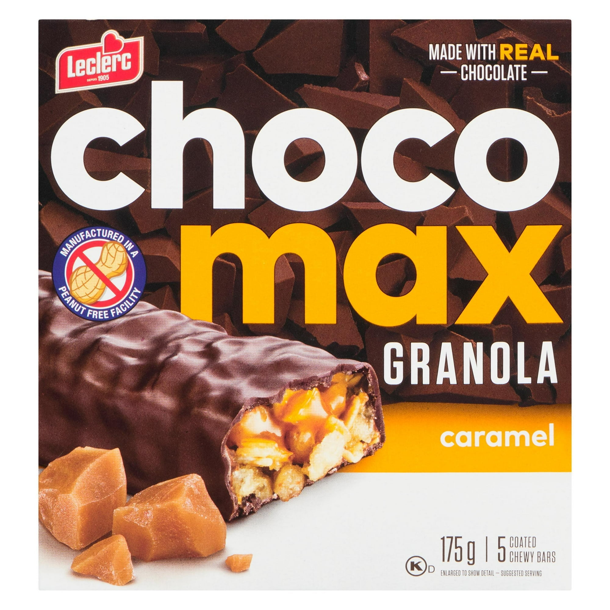 Leclerc Chocomax Caramel Granola Barres 175g/5 barres tendres enrobees