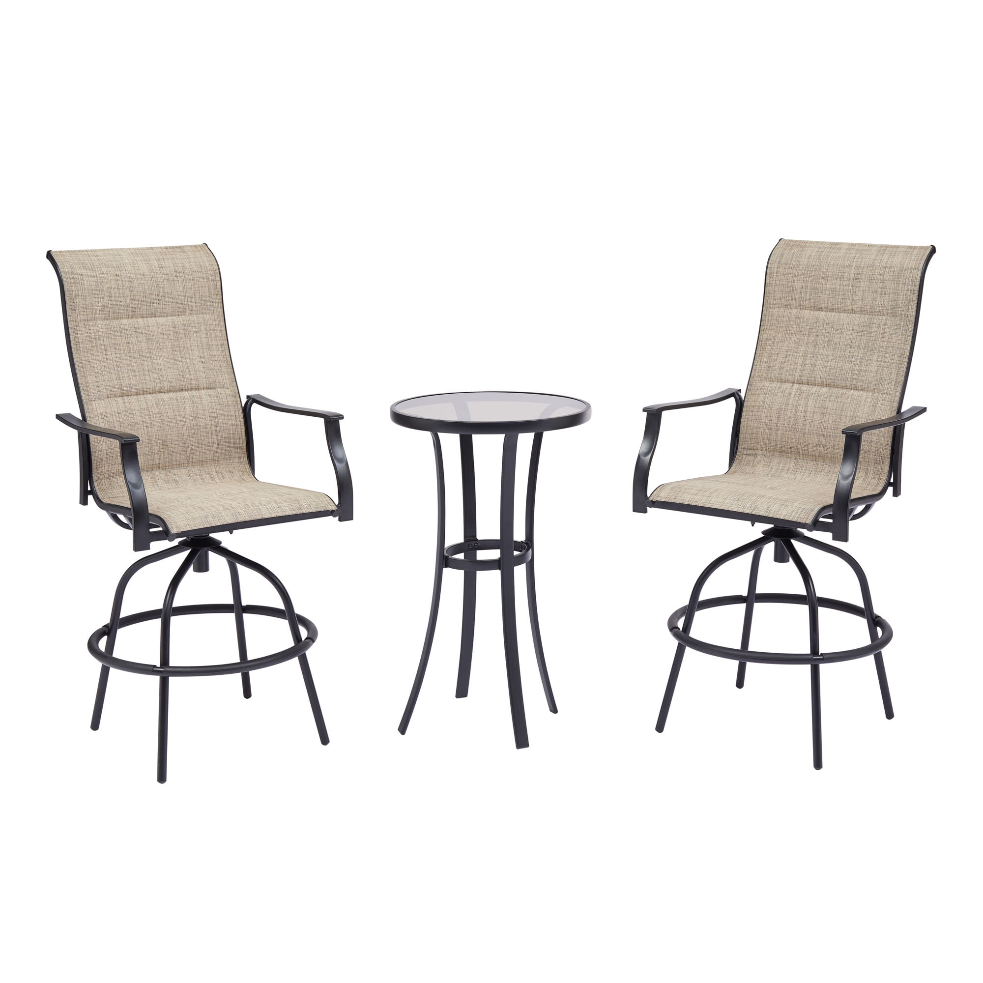 Bistro Sets Mainstays Highland Knolls Padded Sling 3Piece Bistro Set