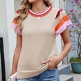 thumbnail image 2 of Posijego Womens Summer Short Sleeve Sweaters Striped Color Block Pullover Tops Lightweight Knit Sweater, 2 of 6