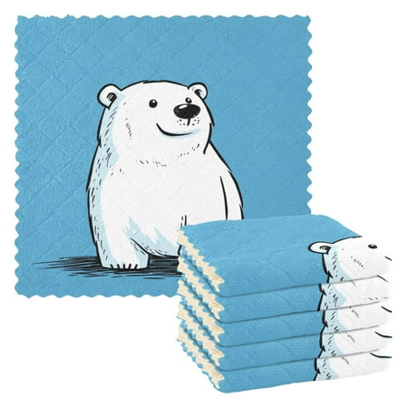 

6 Pack Kitchen Dish Towels 11 Inch x 11 Inch Reusable Cleaning Cloths for Washing Dishes Dish Cloths for Drying Dishes White Polar Bear