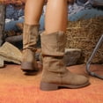 thumbnail image 5 of Womens Slouch Mid Calf Boots Winter Fall Casual Suede Pointed Toe Chunky Low Heel Pull on Dress Tall Boots Khaki Size 8, 5 of 7