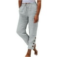 thumbnail image 2 of Deals of The Day Clearance! Abomasnow Linen Pants for Women Casual High Waist Pants Drawstring Loose Fit Summer Wide Leg Pants Trousers with Pockets, 2 of 8