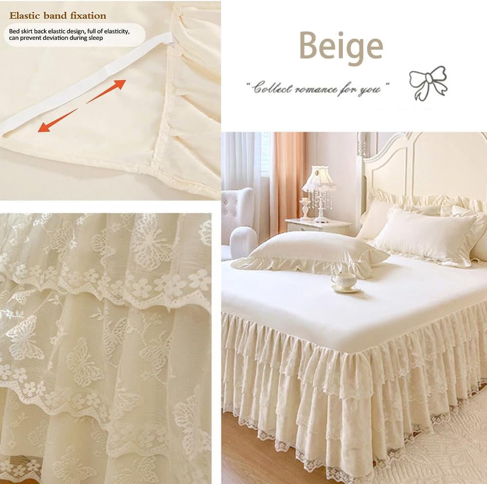 Lace Bed Sheet for Queen/King Bed - 17in. Drop, Easy Fit Ruffle Bedskirt Wrap Around Bed Skirt, Anti Wrinkle & Fade Resistant