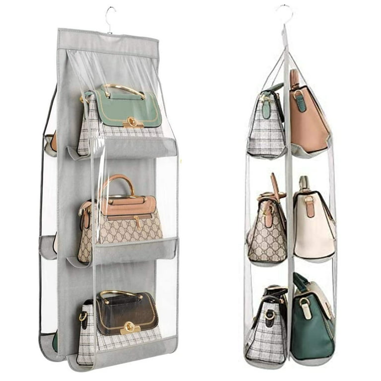 6 Pocket Hanging Handbag Organizer for Wardrobe Closet Transparent
