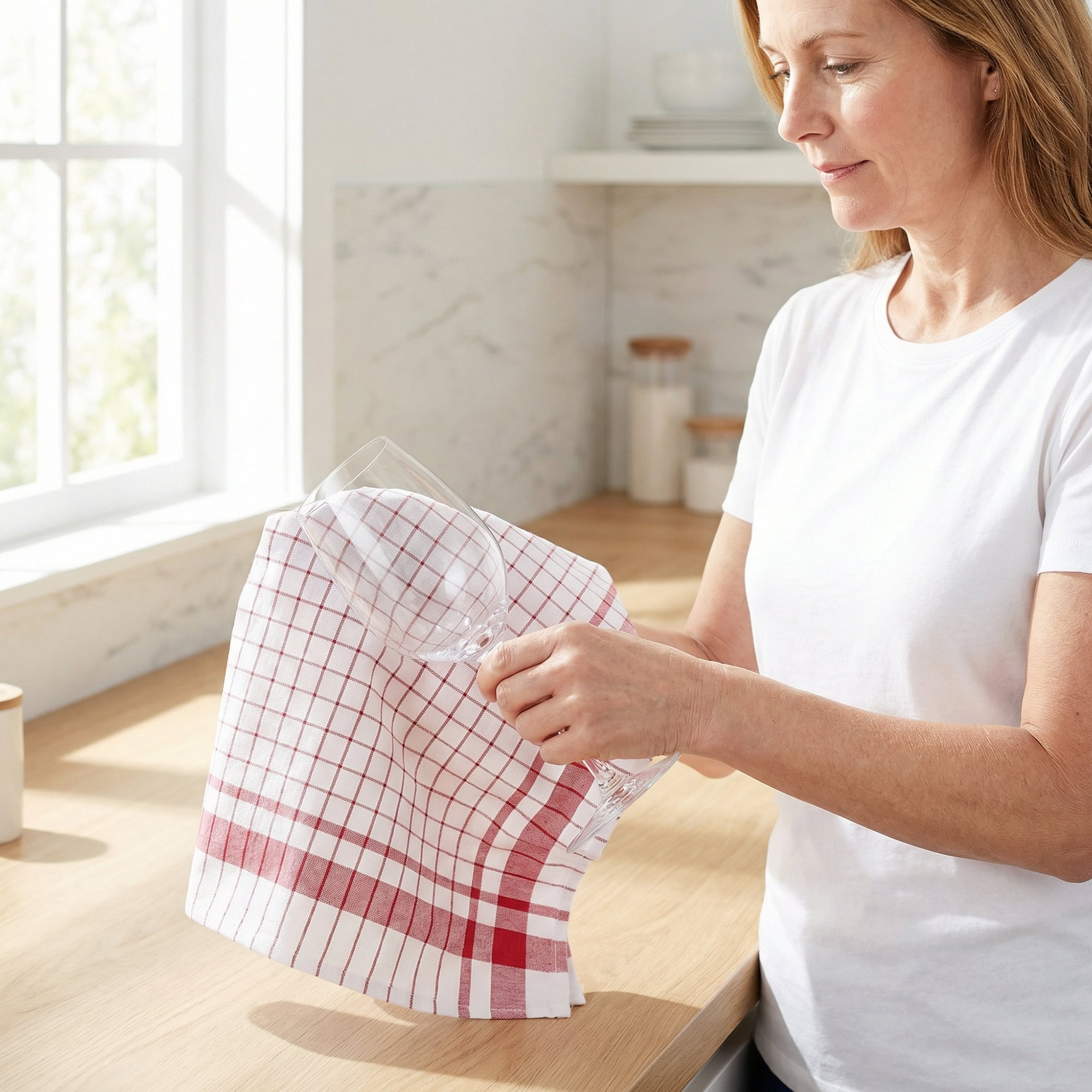 Unique Bargains 2Pcs Plaid Absorbent Quick-Drying Kitchen Towels Red 28" x 16"