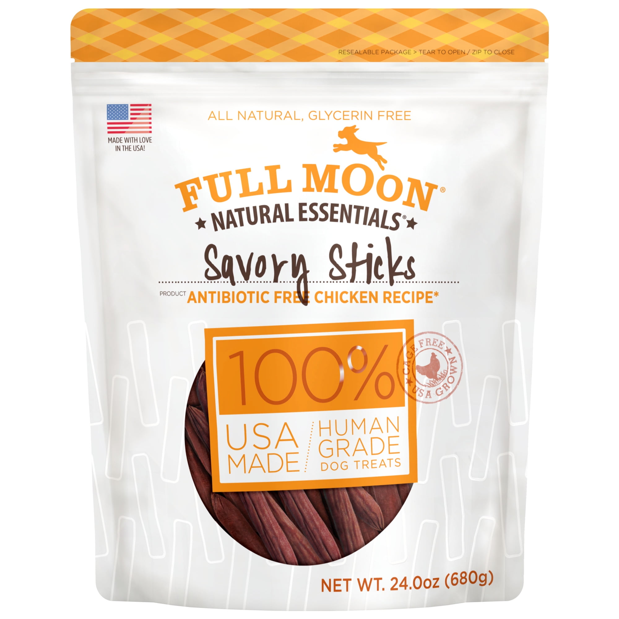 (3 pack) Full Moon All Natural Human Grade Dog Treats, Essential Chicken Savory Sticks, 24 Ounce, Dry