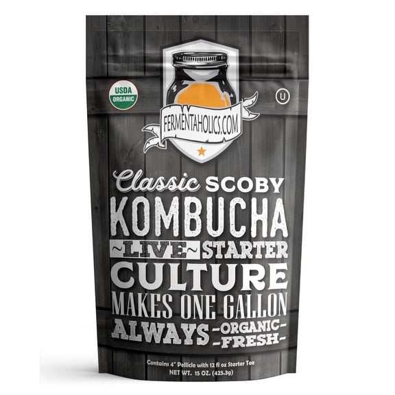 Fermentaholics Organic Kombucha SCOBY with Twelve Ounces of Starter Tea