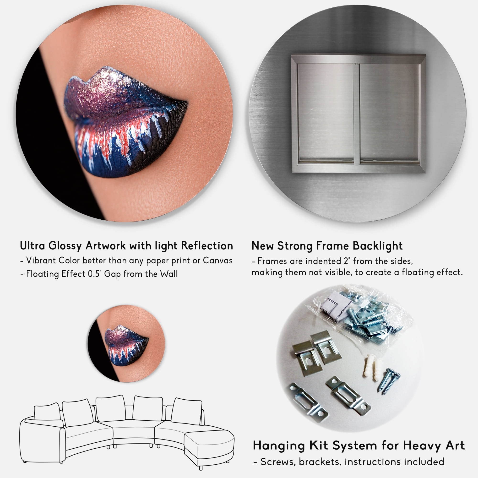 Designart 'Fashion and Creative Make Up On Woman Lips' Modern Circle Metal Wall Art 36x36 - Disc of 36