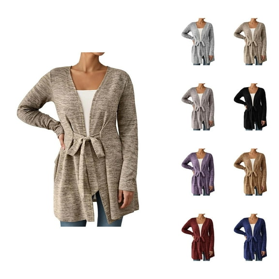 Tie Front Long Cardigans for Women 2025 Fall Long Sleeve Open Front Casual Loose Cardigan Sweaters Shrugs Cover Ups