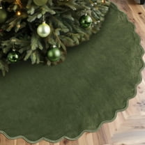 48 Inches Green Christmas Tree Skirt, Neutral Velvet Christmas Tree Skirts, Modern Scalloped Edge Christmas Decorations, Minimalist Mat for Home Indoor Outdoor Holiday Party Decor(Green)