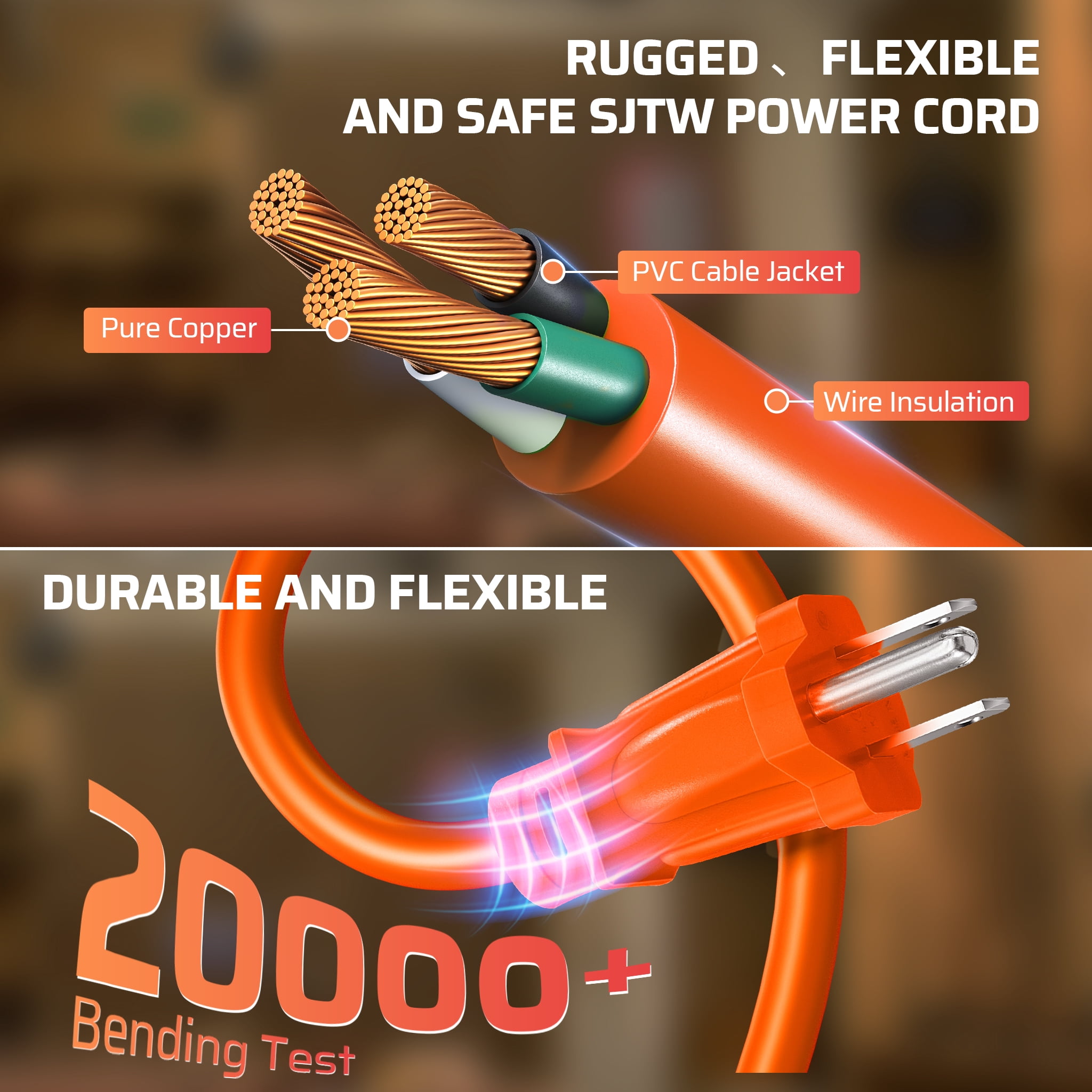 DEWENWILS 25ft Heavy-Duty Cord Reel 13A 125V 16AWG SJTW Orange Reel with On/Off Switch & Circuit Breaker