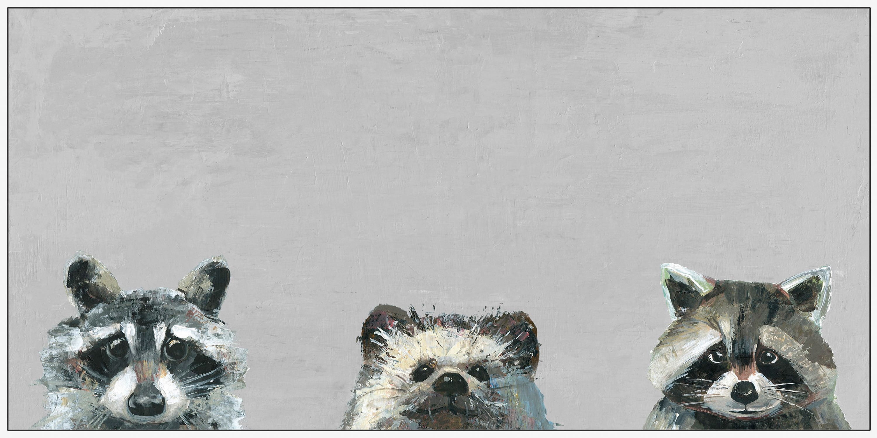 Three Cuties in Gray Floater Framed Painting Print on Canvas