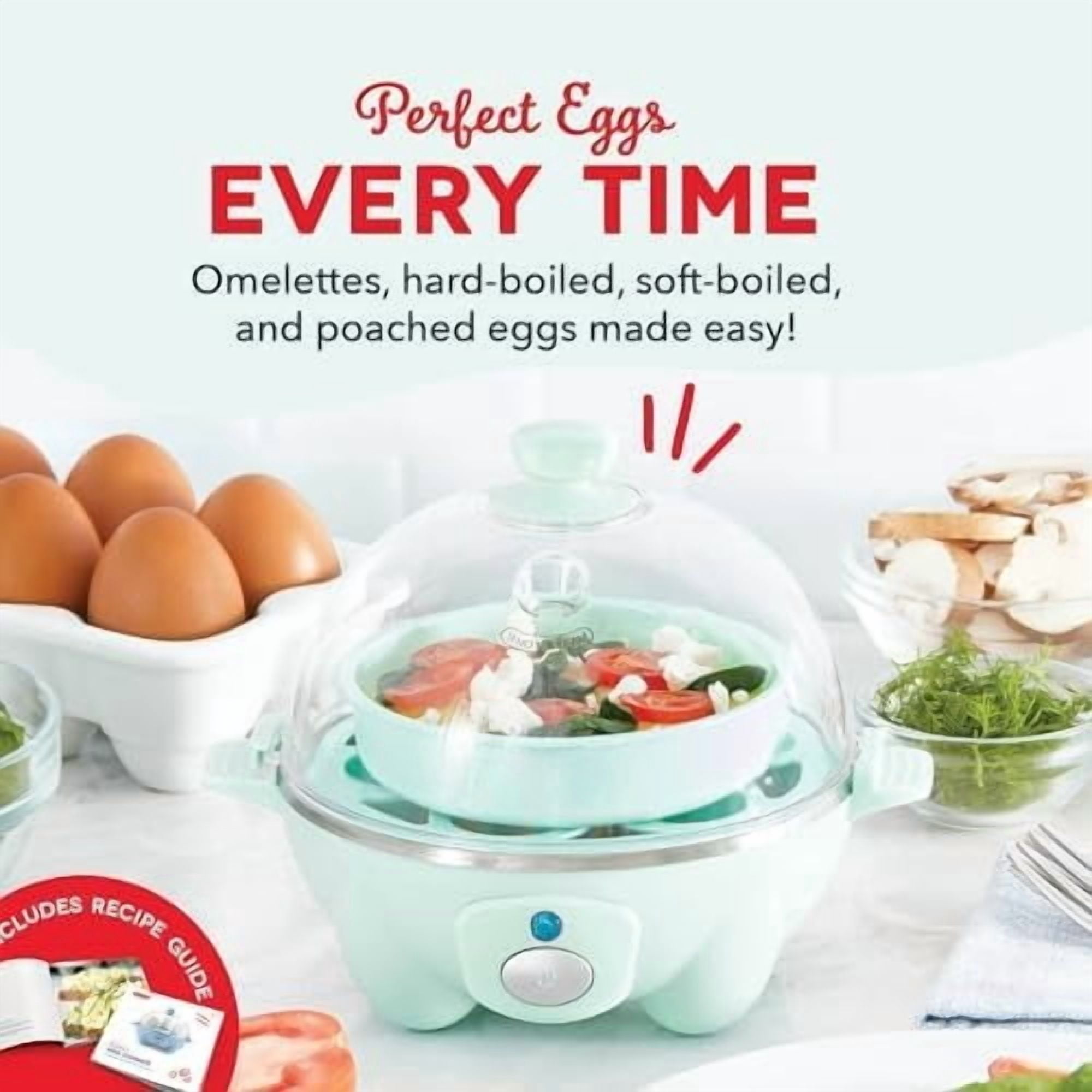 Rapid Egg Cooker - Boiler, Poacher & Steamer - Includes Measuring & Recipe Guide - Dishwasher Safe - BPA Free - Holds 7 Eggs, Aqua