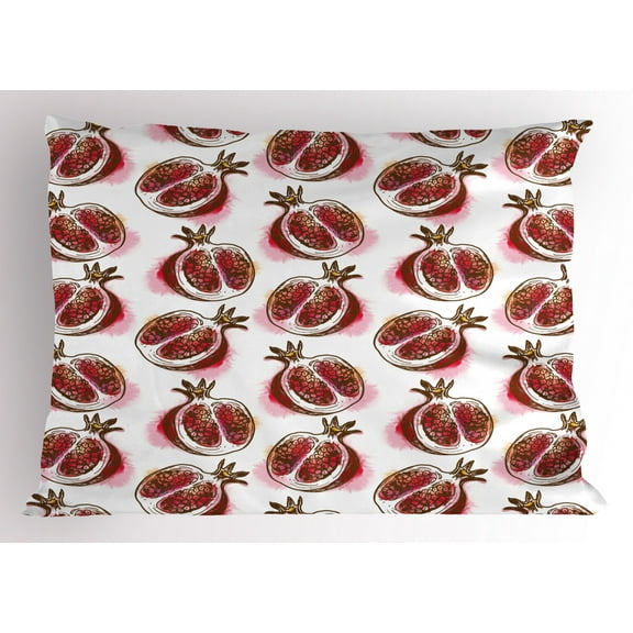 Ambesonne Fruits Pillow Sham, Flowering Pomegranate, 36" X 20", Red Umber Rose