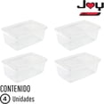 thumbnail image 2 of Caja de Almacenamiento de Plástico con Tapa Color Blanco, Paquete de 4, Con Capacidad 4 Litros, Organizador Transparente y Apilable, Ideal para el Acomodo en el Hogar (27x18x10.5 cm), 2 of 7