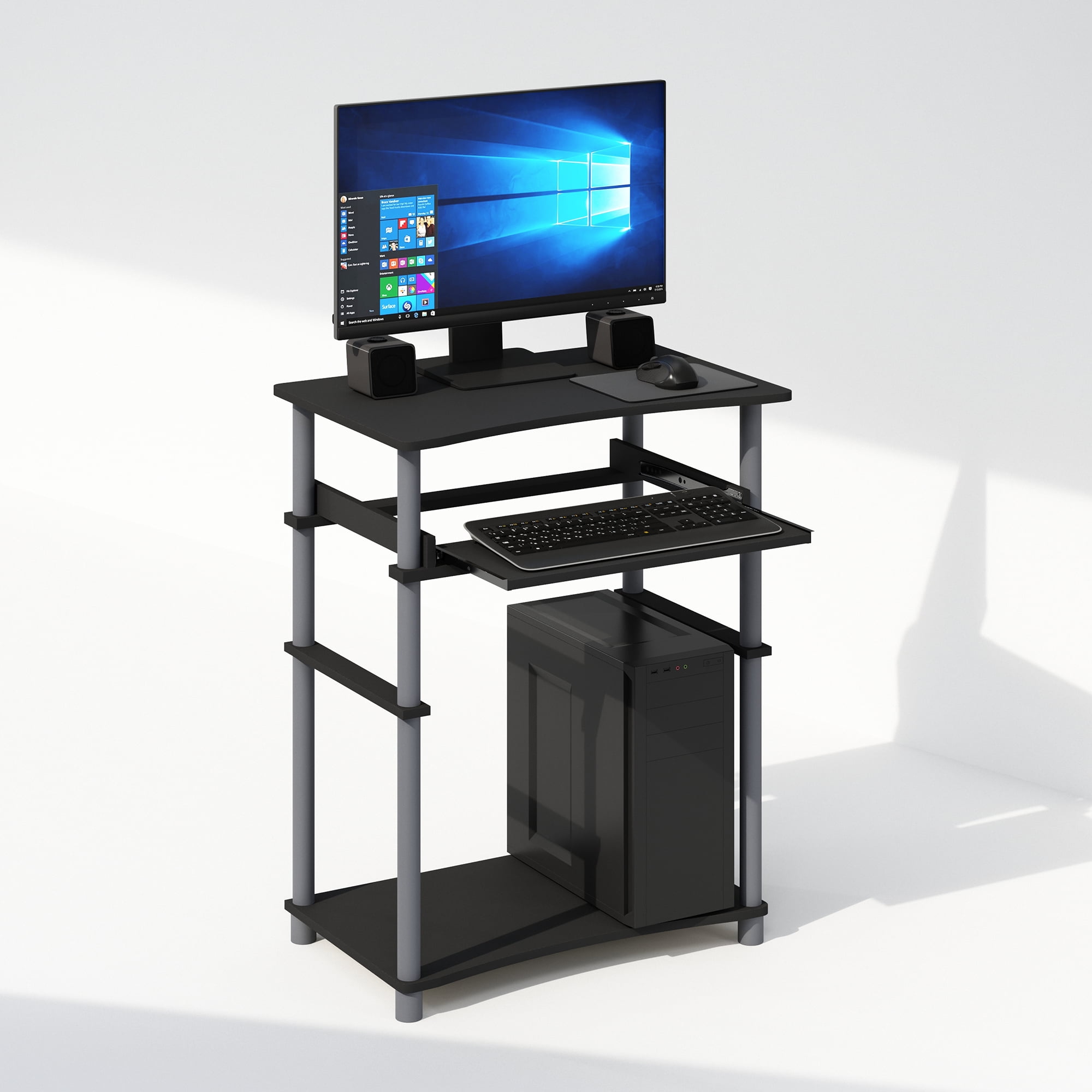 Furinno Home Office Computer Desk with Keyboard Tray, Black and Grey