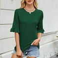 thumbnail image 5 of OSOLU Women Solid Color Striped O-Neck Mid Sleeve T-Shirt Tshirts Tee With Sleeves Comfort Dailywear, 5 of 6