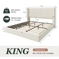 thumbnail image 3 of Amolife King Size Lift Up Hydraulic Storage Bed Frame, Platform Bed with Upholstered Wingback Headboard with Vertical Channel Tufting, Cream, 3 of 9