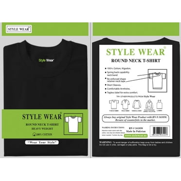 Style Wear Round Neck Black T- Shirt Size 6XL
