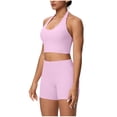 thumbnail image 3 of YOIAVAIOY Women Halter Sports Bra Workout Seamless Padded Basic Bra Open Back Yoga Gym Crop Tops Pink M, 3 of 6