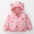 thumbnail image 2 of JUMEYU Toddler Puffer Jacket Girl Printed Puffer Jacket for Baby Bear Ear Hooded Zip-Up Winter Coat (Light Pink,6-12 Months), 2 of 9