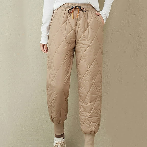 Women Winter Warm Packable Down Pant Elastic High Waist Quilted Cinch Bottom Sweatpants Lightweight Snow Ski Trousers